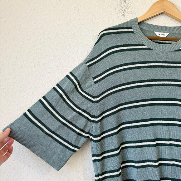 KOTN Knit T-Shirt Teal Green Striped SS Pullover Oversized Retro 90s - Picture 4 of 7